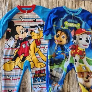 Disney mickey mouse and paw patrol footie pajamas- 2 pair